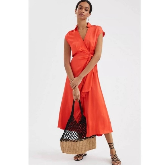 Maeve Dresses & Skirts - Anthropologie Maeve Orange Open-Back Wrap Midi Dress Size Small
